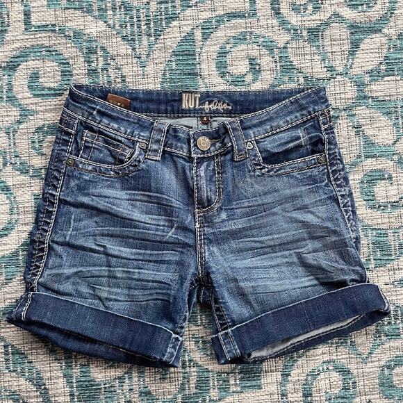 KUT‎ from the Kloth Catherine Dark Wash Denim Cuffed Shorts - Size 4 - Picture 2 of 10